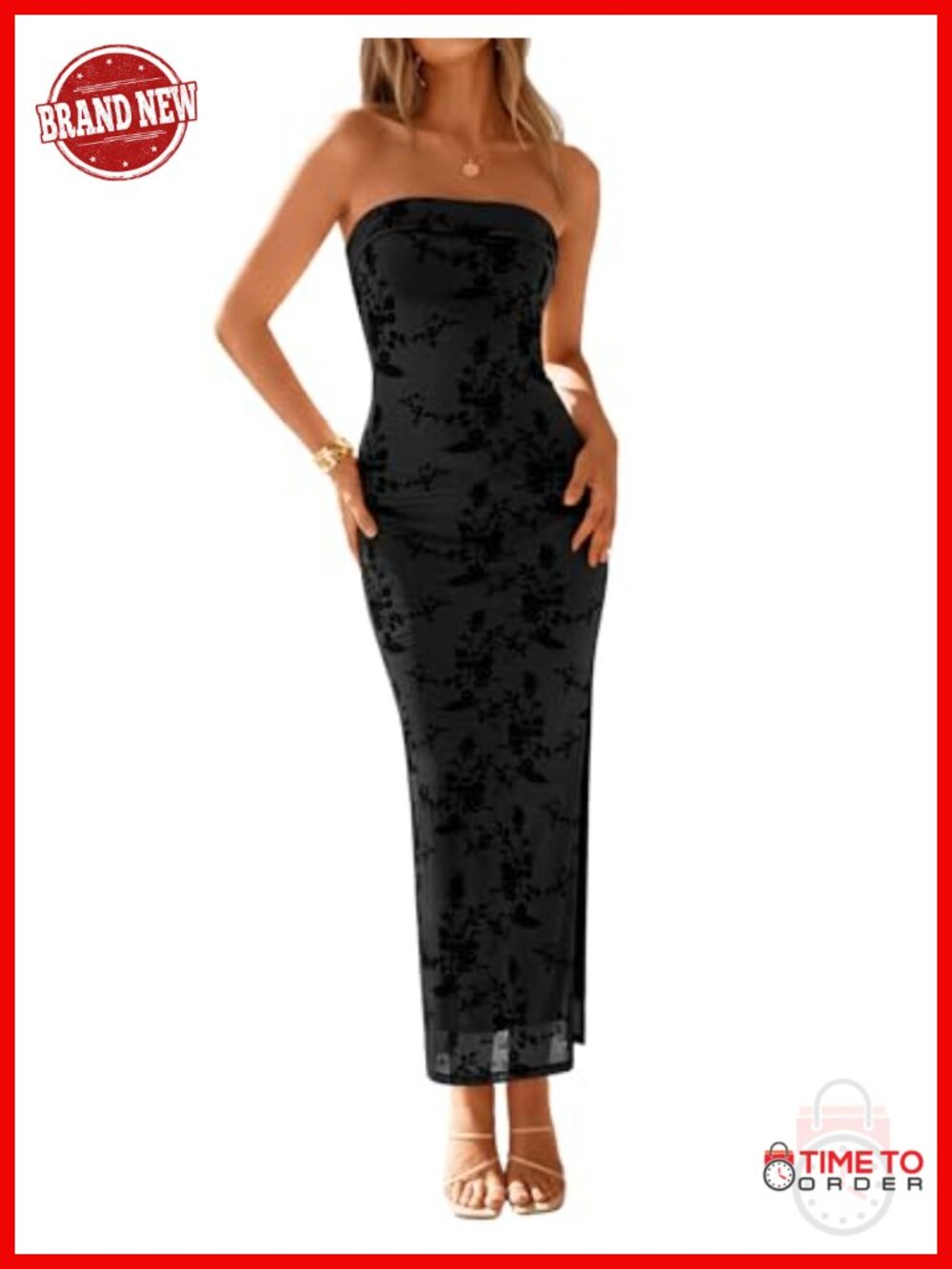 ZESICA Womens Strapless Floral Bodycon Mesh Maxi Party Dress Sleeveless